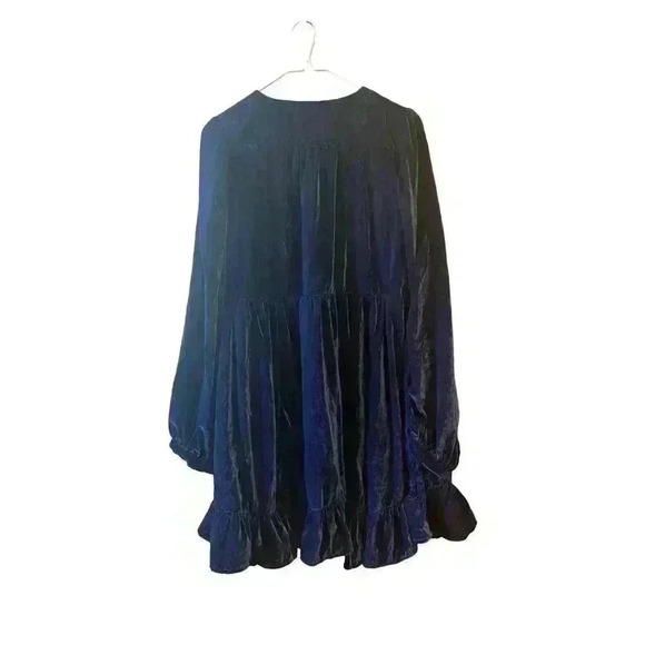 Free People Womens Estella Velvet Mini Dress Tunic Blue 60s Boho Size Small - Picture 6 of 11
